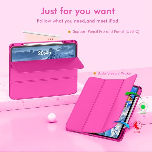 Image of ZryXal New iPad Pro 13 Inch Case (M5) 2025 / (M4) 2024 with Pencil Holder, Smart iPad Case [Support Pencil Pro and Pencil (USB-C)], Support Touch ID and Auto Wake /Sleep (Rose Red)