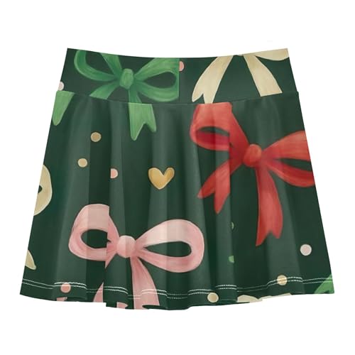Joisal Girls Skorts Athletic Shorts Red Green Christmas Bows Tennis Skirts for Kids Uniform School Skirt 3t2