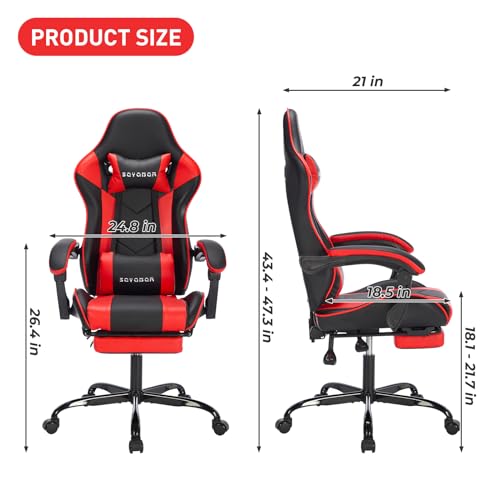 Gamer Chair Pu Leather Computer Desk Chair, Ergonomic Gaming Chair with Footrest and Massage Video Game Chairs, Adjustable High Back Office Chair Swivel Gaming Recliner for Adults image 3
