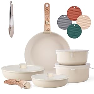 Caannasweis Pots and Pans Set, Nonstick Cookware Sets Detachable Handle, Induction Kitchen Cookware Set Non Stick with Removable Handle, RV Cookware Set, Oven Safe, 3 Pcs (5 PCS)