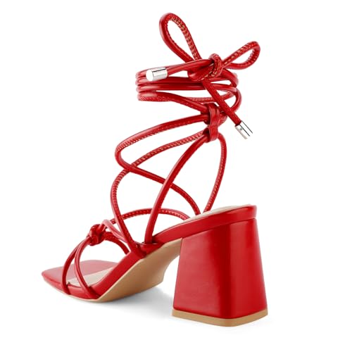 Image of Shoe'N Tale Lace Up Heels for Women Ankle Strappy Gladiator High Heeled Sandals Chunky Block Heel Square Open Toe Criss Cross Dress Shoes