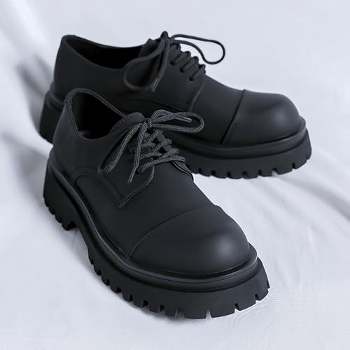 Men's Leather Lace-Up Lug Sole Platform Oxfords Shoes,Fashion Round Toe Non-Slip Oxford Derby Shoes Classic Work Office Business Dress Shoes2
