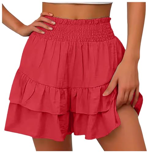 Generisch 2025 Liso Sexy Pantalones Cortos Anchos con Falda Vertical Casual Pantalones Mujer Esquí, rojo, L