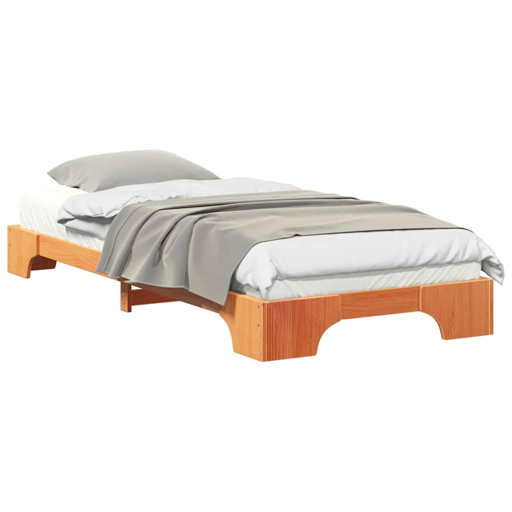 Marco de Cama en el Suelo de Madera Maciza de Pino Marrón Estructura de Perfil Bajo para Dormitorio Moderno Minimalista Ensamblaje Sencillo y Diseño Eficiente en Espacio