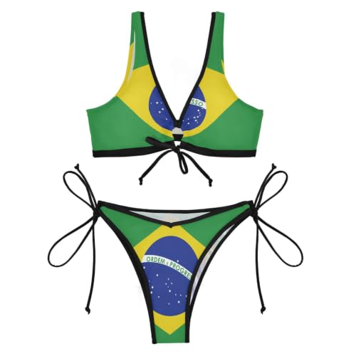 Bikini de cuerda ajustable que realza la silueta con bandera de Brasil 4