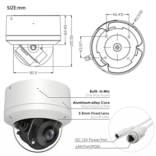 Inwerang 5Mp 2.5'' Poe Ptz Ip Camera With Mic/Audio, Ip Dome Security Camera Outdoor, Waterproof Ip66, 2.8Mm Lens, 60Ft Ir Night Vision, Pan 0~ 355° Tilt 0~90° #TOP4