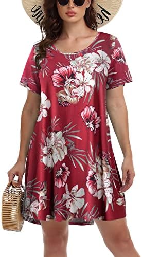 BELAROI Women's Summer Casual T Shirt Dresses Short Sleeve Floral Print Swing Tunic Dress(2X,Flower12)
