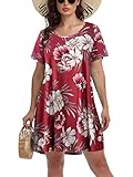 BELAROI Women's Summer Casual T Shirt Dresses Short Sleeve Floral Print Swing Tunic Dress(2X,Flower1