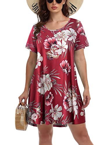 Belaroi Women's Summer Casual T Shirt Dresses Short Sleeve Floral Print Swing Tunic Dress(2X,Flower12) #TOP14