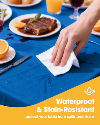 Image of Niuara Blue Plastic Table Cloth - 4 Pack 54 inch x 108 inch Rectangle Disposable Tablecloths for 6FT Tables, Table Cover for Party, Holiday & Gathering Use