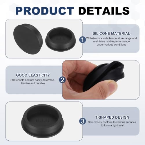Image of MECCANIXITY 8pcs T-Shaped Silicone Plugs 63.6mm 2-1 /2 Inch Dia Snap in Plug Hole Seal Cover Round Rubber Stopper for 62.5-63.6mm Holes Kitchen Rubber Bulkheads Waterproof Sealing, Black