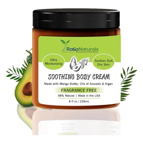 RaGaNaturals Natural Moisturizing Cream - Body & Face Moisturizer for Dry to Very Dry, Sensitive Skin - Unscented Body Cream with Vitamin E & Avocado, Argan Oil - Non-Comedogenic, Fragrance Free -8 Oz Cover