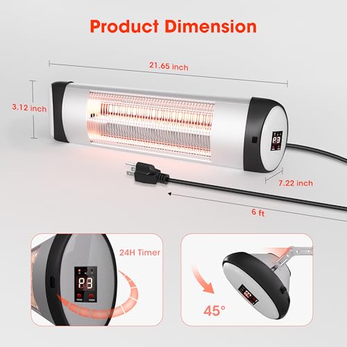 Danluke NXW-1500R Patio Heaters For Outdoor Use, 24H Timer, Outdoor Heater For Patio, Electric Patio Heater, 1500W Wall-Mounted Heater thumb #2