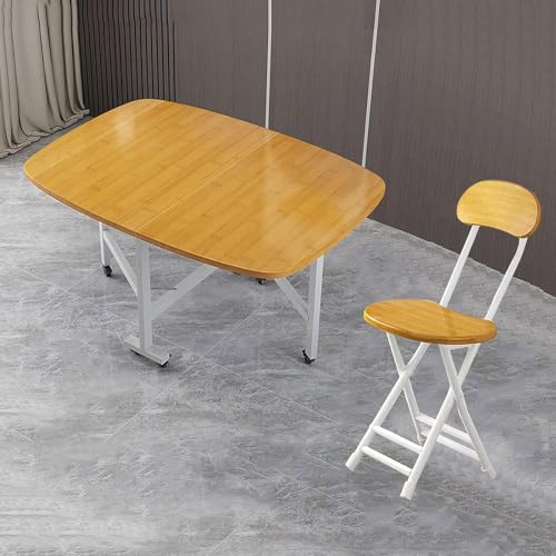 Juego de mesa de comedor plegable que ahorra espacio con 4 sillas y ruedas de 360° - Mesa de cocina móvil con hojas colgantes (color E, tamaño: 120 x 70 cm) - Perfecto para espacios pequeños