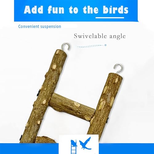 Image of Natural Wooden Bird Ladder Bird Climbing Chewing Toys for Cage Parakeets Cockatiels Parrots and Small to Medium Birds (1 Pcs)