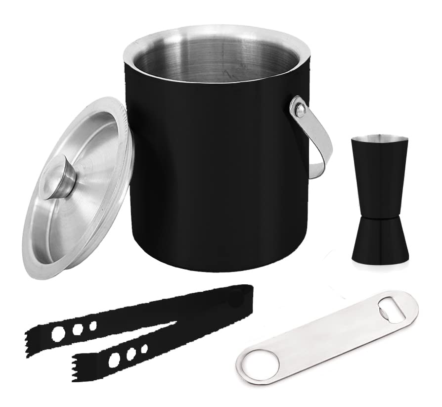 finality Stainless Steel Double Walled Insulated Ice Bucket With Lid & Handle ||Ice Tong ||Peg Measure|| Bottle Opener, Capacity-1.75ltrs, Color -Black, Keep Ice Cold For 6 hours|| Grate Bar Set For Home, Pub, club, Restaurants (B0B697JSR7) Amazon Price History, Amazon Price Tracker