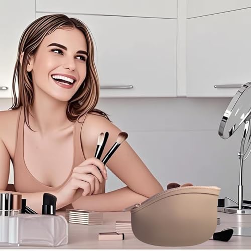 Small Makeup Bag Premium Silicone Purse Bag Multifunctional Essential Bag Zipper Pouch Water and Heat Resistant (Pink)2