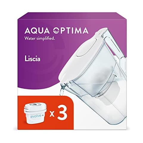Jarra de Filtro de Agua Aqua Optima Liscia con 3 Cartuchos de Filtro Evolve+ de 30 Días Cover