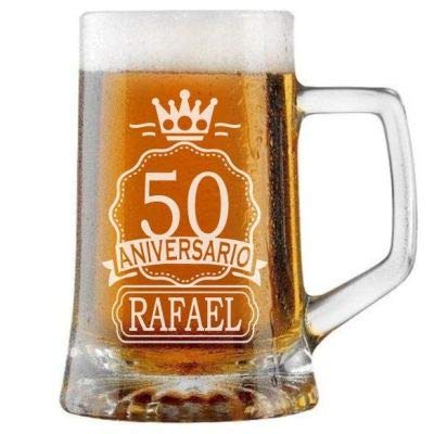 Jarra de Cerveza Personalizada FELIZ ANIVERSARIO. Regalo Grabado y Personalizado para Hombre o Mujer. Detalle para Celebraciones Cumpleaños Aniversario Día de la Madre Jubilación