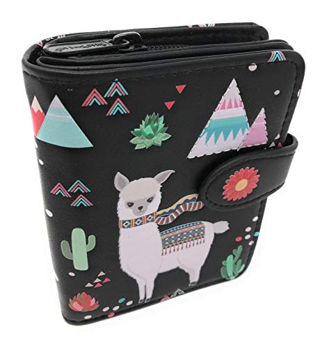 Shag Wear Llama Small Animal Wallet for Women and Teen Girls Vegan Faux Leather Black 4.5