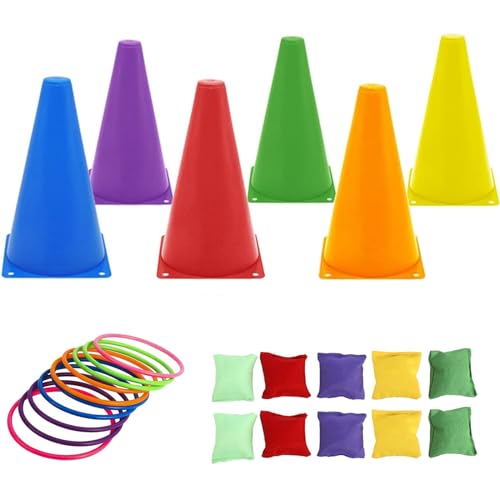 Lista de Juegos y actividades para fiestas . 41 Manwetye Juego de Lanzamiento para Niños - 6 Cubos + 10 Aros + 10 Bolsas + Bolsa de Almacenamiento - Juego de Aros y Frijoles para Fiestas, Actividades al Aire Libre - Colores...