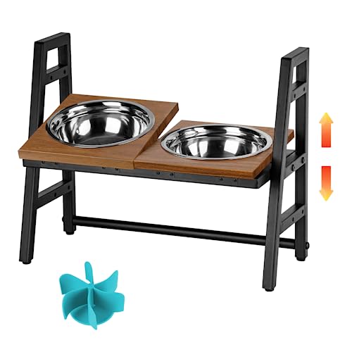 Elevated Dog Bowls with 3 Adjustable Heights & 2 Separate 0-15°Adjustable Platforms, Raised Dog Bowl Stand with 2 Stainless Steel Bowls & 1 Slow Feeder, Dog Bowls for Small Medium Large Dog and Cat
