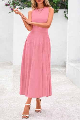 Image of PRETTYGARDEN Spring Casual Dresses for Women 2026 Summer Business Work Midi Sleeveless A Line Pleated Cocktail Dress