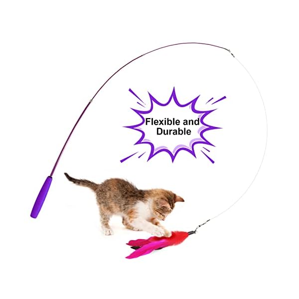 Atosun cat toys, 2pcs retractable cat feather toys, 10pcs replacement teaser refill, 1pc rainbow ribbon wand interactive kitten toys for indoor cat make exercise - image 4