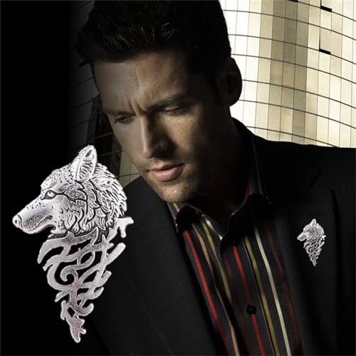 Image of WCRAZYE Vintage Wolf Head Lapel Brooch Set for Men Women Antique Animal Dire Wolf Head Coyote Antique Retro Lapel Brooches Badge Men's Suits Buckle Neckwear Accessories