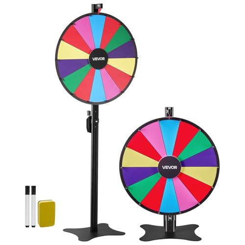 VEVOR Roue de loterie 610 mm, Roue de la Fortune rotative à 14 emplacements avec Support, Hauteur réglable, Roulette de Fortune avec effaçable à Sec et 2 marqueurs, 6 Couleurs, pour fête, pub, Salon