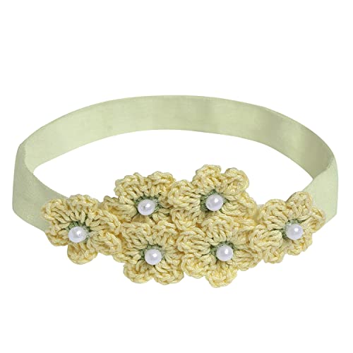 Image of Prapti Handicrafts Crochet Flower Headband For Newborn Baby Girls Infants Toddlers Photo Shoot Birthday Gift 0 to 1 year (Pack of 1 (yellow)