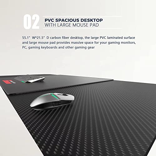 Vitesse Ergonomic Gaming Desk 55 Inch, Z Shaped Office Pc Computer Desk With Mouse Pad, Gamer Tables With Chargeable Gaming Handle Rack, Cup Holder Headphone Hook #TOP3