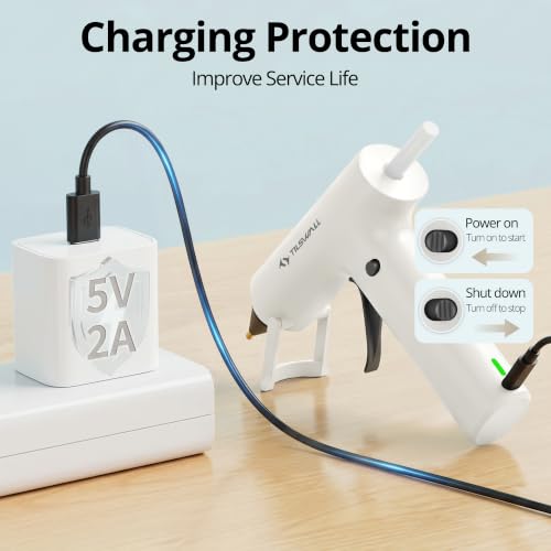 Image of Tilswall Cordless Hot Glue Gun, Fast Preheating with 2Ah Built-in Battery | Hot Melt Glue Gun, 20 Premium Glue Sticks(7x140mm), Mini Glue Gun Ideal for Crafts, DIY Gift, Home Repairs W106s White