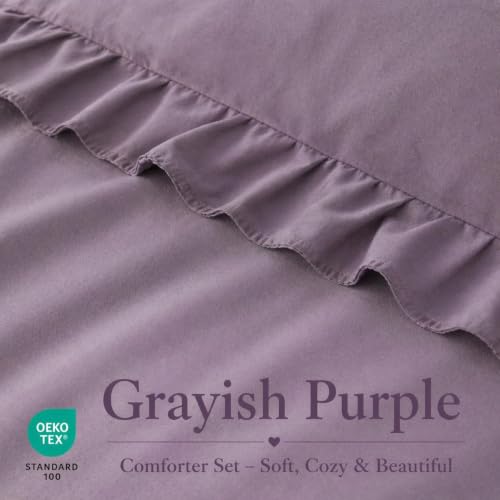 Image of JANZAA Grayish Purple Comforter Set Twin - Soft Microfiber, Lightweight All Season Bedding, Ruffle Shabby Chic Aesthetic, Breathable Cozy Bed Set with 1 Pillow Shams, Machine Washable