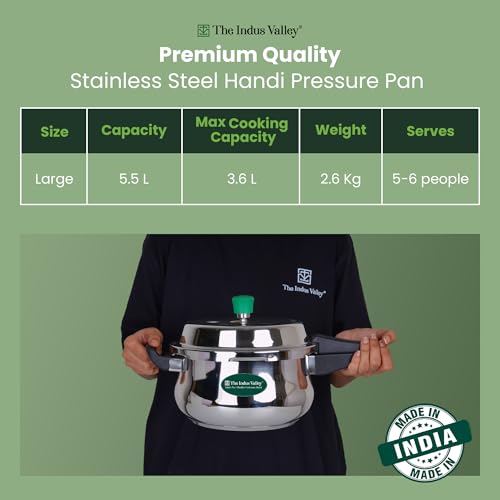 Image of The Indus Valley Stainless Steel Outer Lid Handi Pressure Cooker - Outer Lid | Induction Friendly | ISI-Certified, 100% Toxin-Free, Naturally Non-Stick, 3 Y Warranty (5.5 Liters)