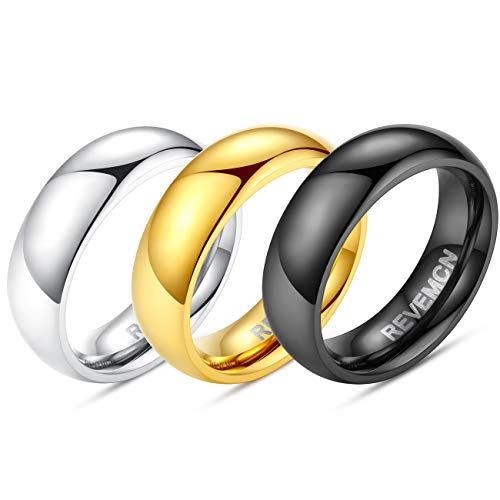 REVEMCN 2mm 3mm 4mm 5mm 6mm Stainless Steel Polished Finish Wedding Band Ring for Men Women 3 Color a Set (6mm, 12)