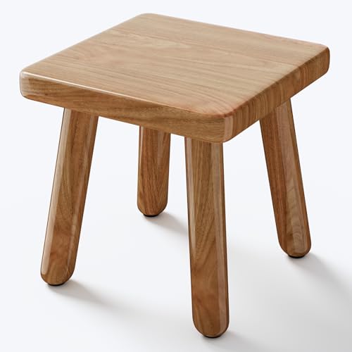Image of 9 Inch Small Wooden Step Stool, multi-functional footstool, shoe changing stool, indoor plant stand, portable and sturdy, suitable for living room, kitchen, bedroom, bathroom (Natural wood color)