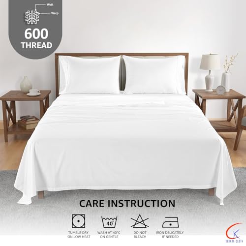 Image of Flat Bedsheet Single Bed (60x90 Inch) with 2-Pillow Covers Egyptian Cotton Fits 400 TC Super Soft & Breathable Wrinklefree White Bed Sheet for Luxurious Bedrooms and Hotels