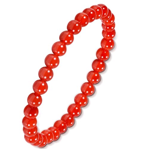 Aluckiss 6mm Red Agate Bracelets for Women Men Natural Agates Round Beaded Stone Healing Bracelet Stretch Elastic Handmade Polished Gemstone Beads Bracelet