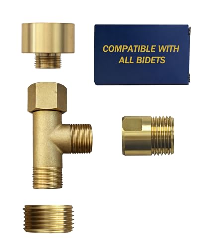 Universal Bidet T Adapter for Any Brand Bidet Hose All-in-One Solution fit Toilet Tank Inlet or Angle Valve Outlet 3/8-7/8-1/2Brass Made