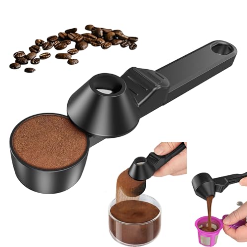 Coffee Scoop and Funnel with Built-in Leveler PCTG 2 Tablespoon Measuring Scoop for Protein Powder Ground Coffee K-Cup Pods & Baby Formula Black
