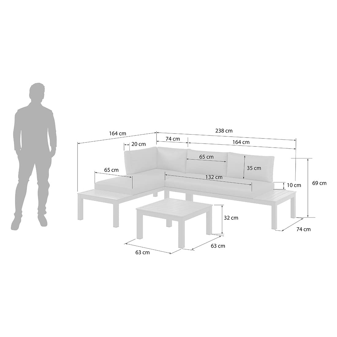 OUTLIV. Gartenlounge Morsum Gartenmöbel-Set, 164x238x69cm, mit Kissen, Grau | Aluminium und Polyester; mit Kissen; 164x238x69cm; Grau; komfortabel, pflegeleicht; für Garten und Terrasse
