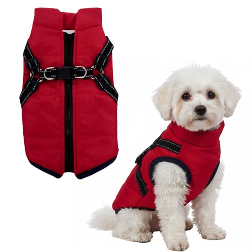Dog Winter Coat with Harness Winter Jacket for Small Dogs Reflective Cold Weather Coats Warm Pet...