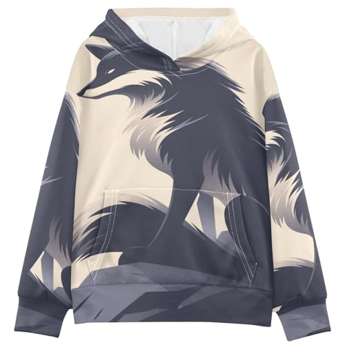 GuoChe Sudaderas con capucha unisex para niños y niñas de 4 a 14 años, Black Fox Art, 12-13 años