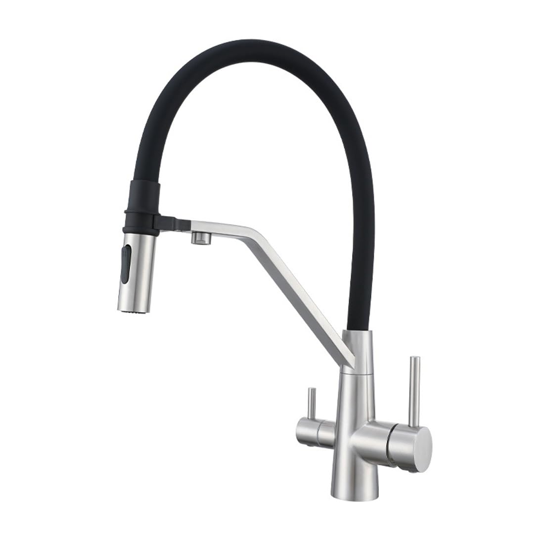 Robinet de cuisine avec bec flexible, mitigeur d'évier 3 en 1 et purificateur de filtre à eau, finition chromée