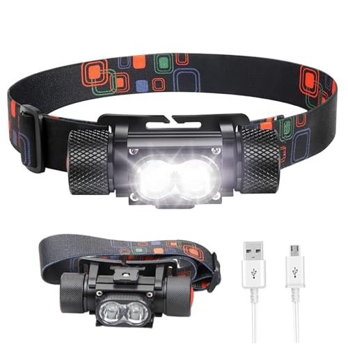 Linterna frontal recargable LED de 2 cuentas con 5 modos y luz ajustable a 160 grados 6