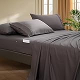 Popfavor Deep Pocket Queen Fitted Sheet - Fits Mattresses Up to 21" Thick - 4 Piece Bed Sheets - Moisture Wicking, Cooling & Soft Fitted Sheet & Pillow Cases (Grey)