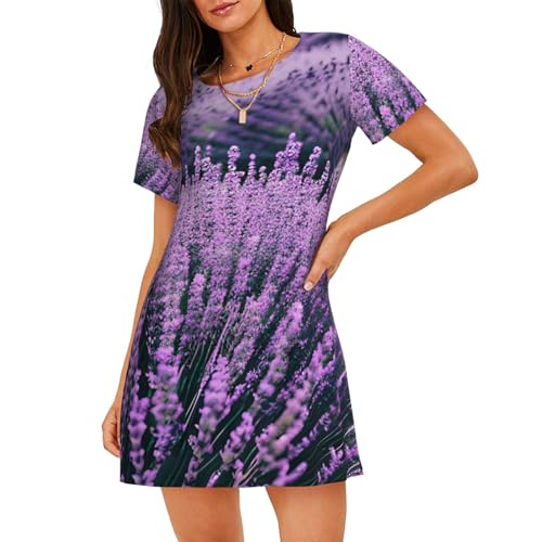 Chemise de nuit légère à manches courtes femme violette vêtement nuit été