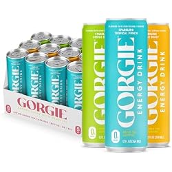 GORGIE Tropical Variety Sugar Free Energy Drink, Green Tea, 12 Pack | 150mg Green Tea Caffeine, Biotin, B6 & B12 Vitamins, L-Theanine, Low Calories, Vegan, Sparkling, Coffee Replacement