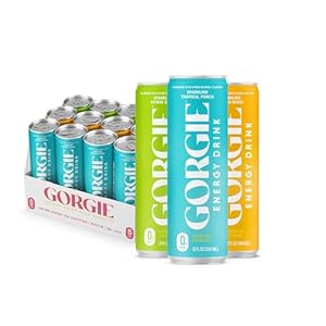 GORGIE Tropical Variety, Sugar-Free Natural Energy Drink Sparkling, Healthy Energy Drinks – Green Tea, Biotin, B Vitamins -150mg Caffeine, Vegan, & Low Calorie (Pack of 12)